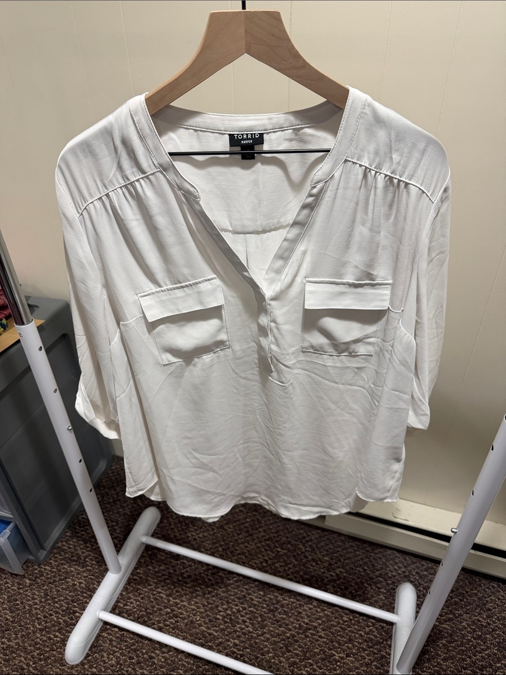 torrid White Split V-Neck Pocket Blouse